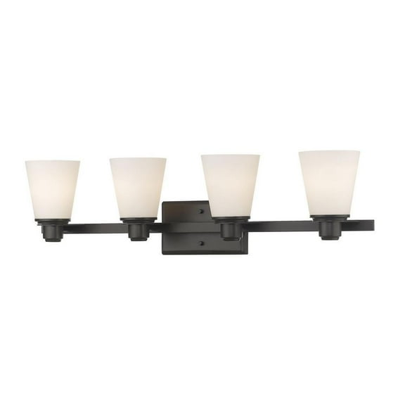 4 Light Steel Vanity Light Fixture with Cone Matte Opal Glass-8.25 inches H By 30.38 inches W-Bronze Finish Bailey Street Home 372-Bel-2266341