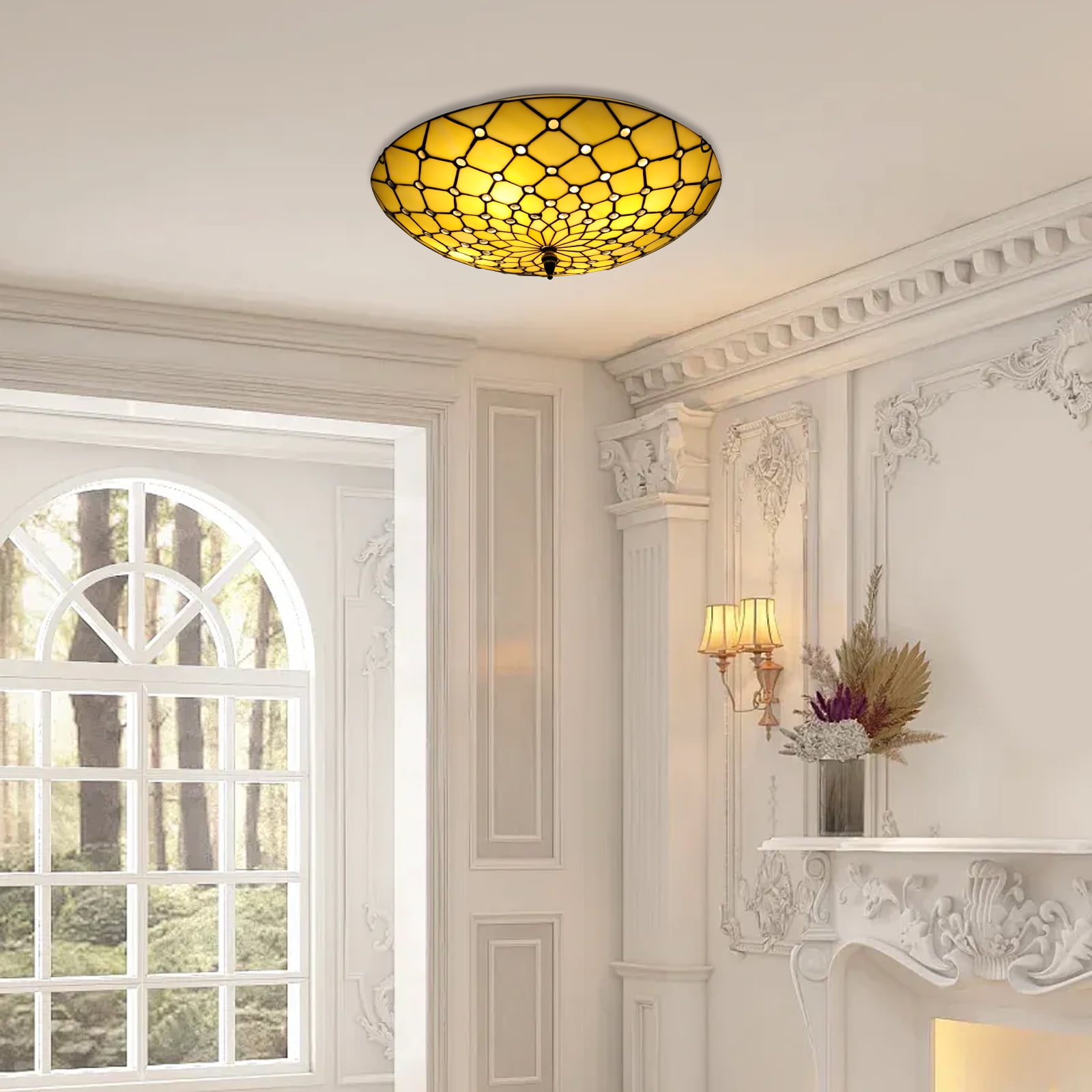 4-Light Tiffany Stained Glass Ceiling Light Vintage Decor for Living Room, Bedroom, Kitchen, Hallway