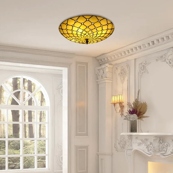 4-Light Tiffany Stained Glass Ceiling Light Vintage Decor for Living Room, Bedroom, Kitchen, Hallway