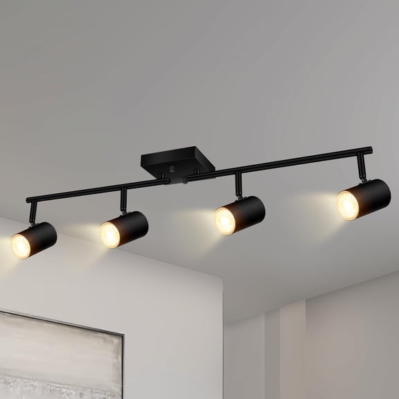 4-Light Track Lighting Kit, Modern Track Lighting Fixtures Ceiling, Rotatable Light Heads, Flush Mount Ceiling Spotlight, Black Track Lighting for Living Room/Bedroom, GU10 Bulb Not Included