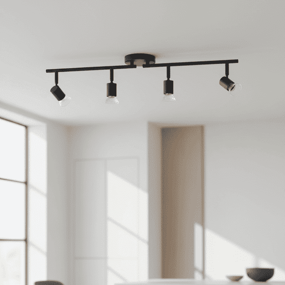 Kyoeon 4-Light Track Spotlight Fixture (Ceiling Mount)- Black Adjustable Track Light (Rotatableheads); Features a Matte Black Finish, Semi-Flush Mount Install
