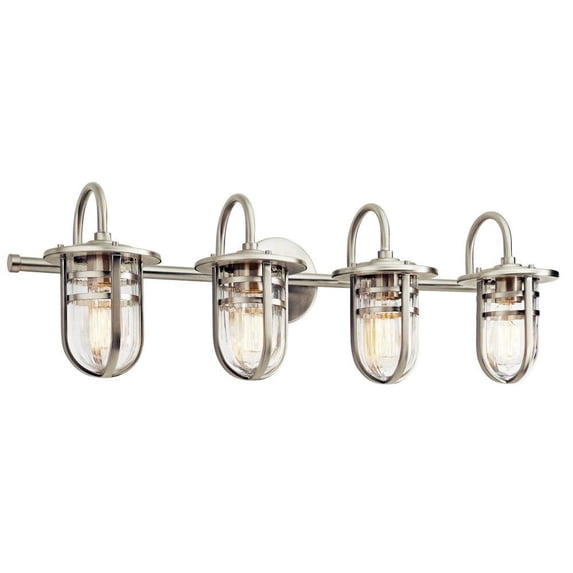4 Light Transitional Bathroom Light Fixture Damp Location Rated with Coastal Style 10.25 inches Tall By 32.25 inches Wide Bailey Street Home