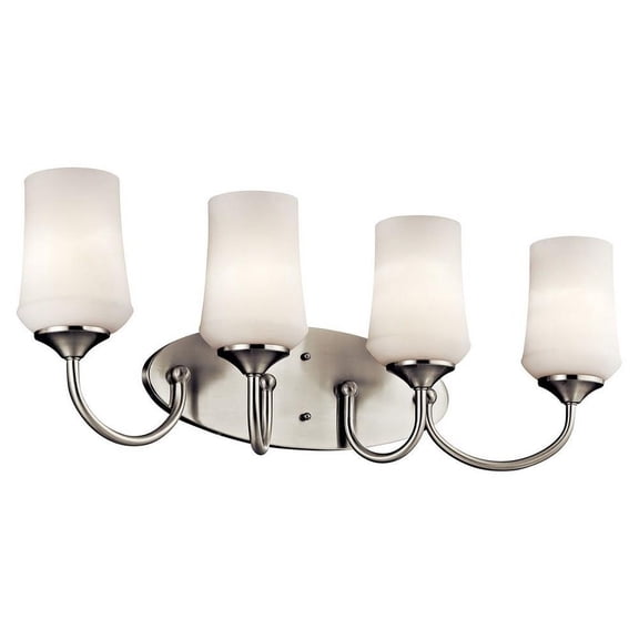 4 Light Vanity Light Approved for Damp Locations with Transitional Inspirations 10.25 inches Tall By 29 inches Wide-Brushed Nickel Finish-Led Lamping