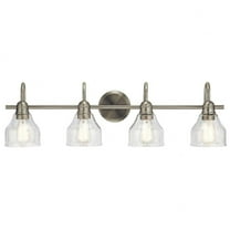 4 Light Vanity Light Approved for Damp Locations with Vintage Industrial Inspirations 9.25 inches Tall By 33.25 inches Wide-Brushed Nickel Finish