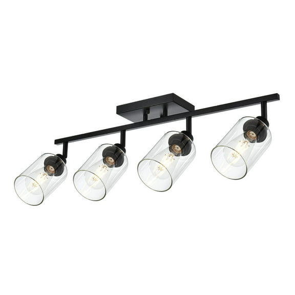 4-Light Vanity Light Bathroom Fixture with Clear Glass Shade Multi-Directional Rotating Metal Ceiling Spotlight Fixture with Adjustable Track Heads