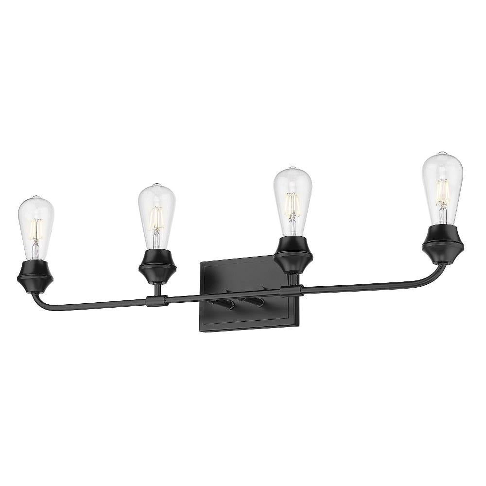 4 Light Vanity Light-Matte Black Finish-No Glass Glass Color Bailey ...
