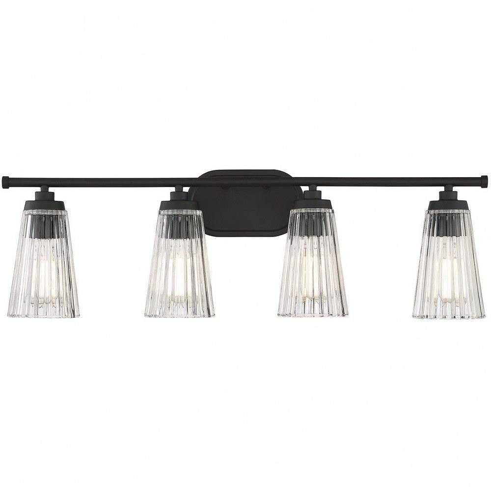 Matte Black and Clear Glass 4-Light Vanity Fixture