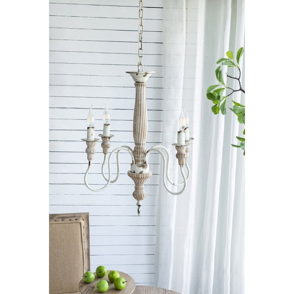 4 - Light Wood Chandelier, Hanging Light Fixture with Adjustable Chain for Kitchen Dining Room Foyer Entryway, Bulb Not Included