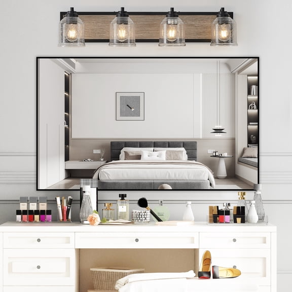4-Light Wood Grain Bathroom Wall Sconce, Bulbs Not included E26*4