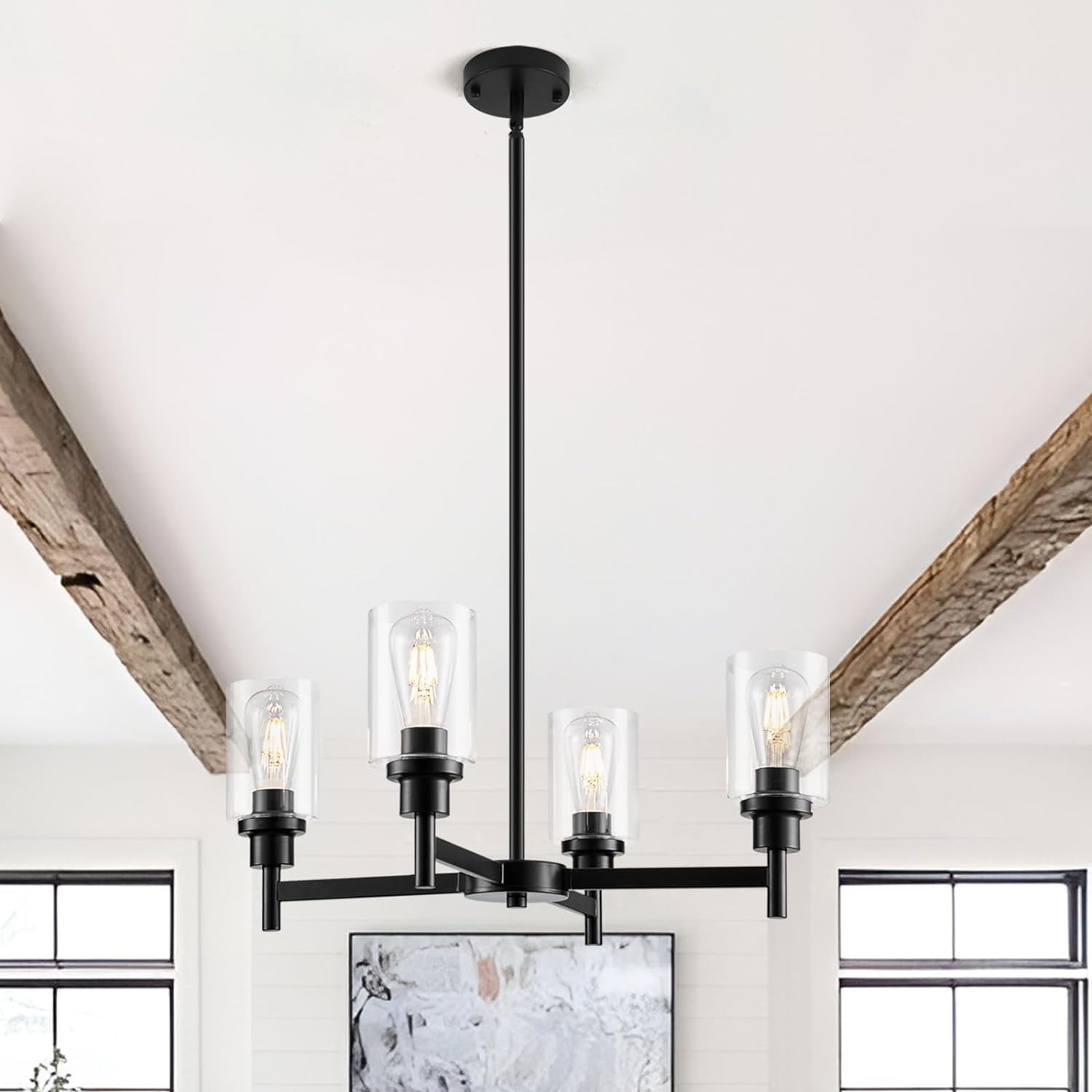4 Lights Black Dining Room Light Fixture Chandelier, Farmhouse ...