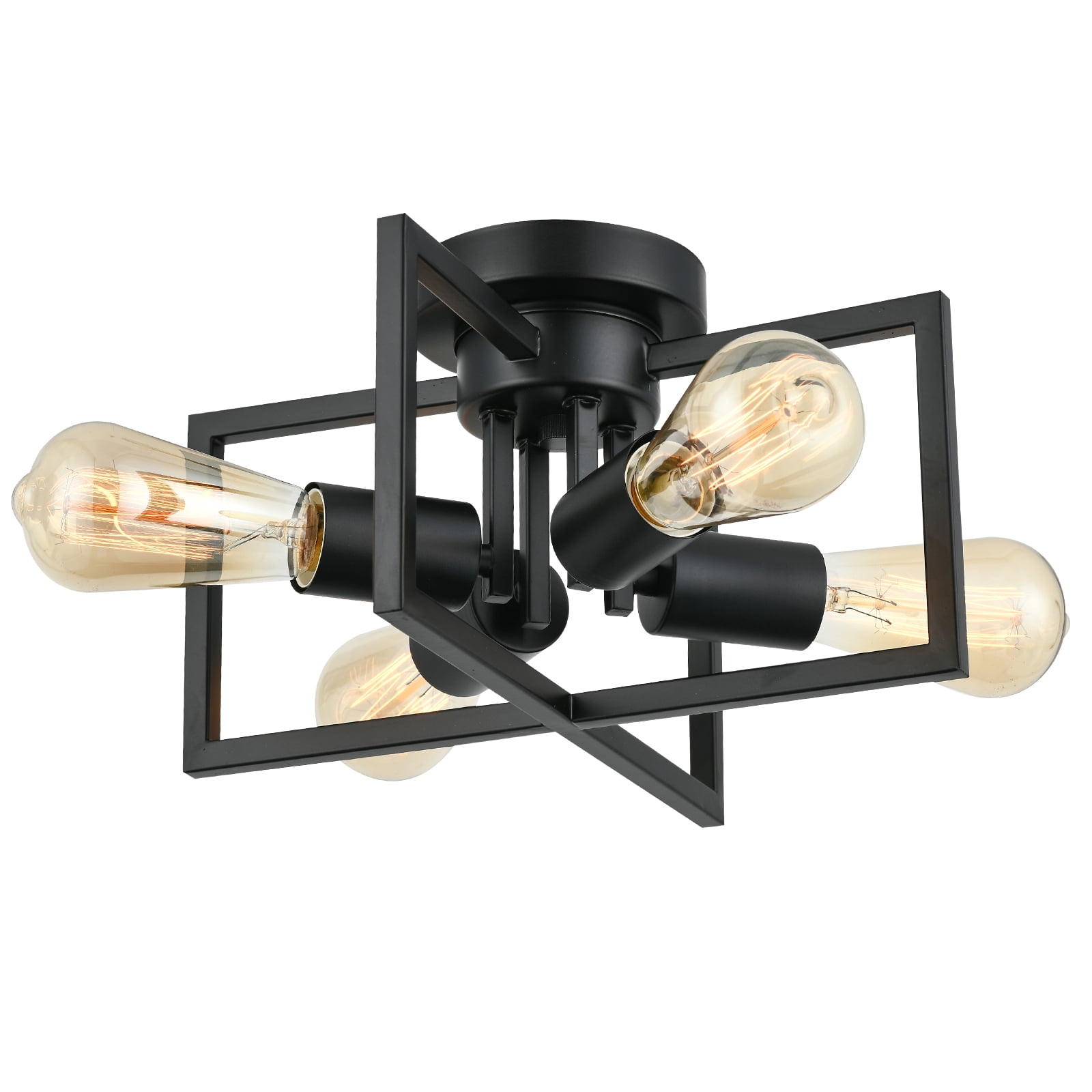 COTULIN 2-Light Black Semi Flush Mount Ceiling Light - Rustic Wood Farmhouse Fixture For Hallway, Bedroom, Dining Room