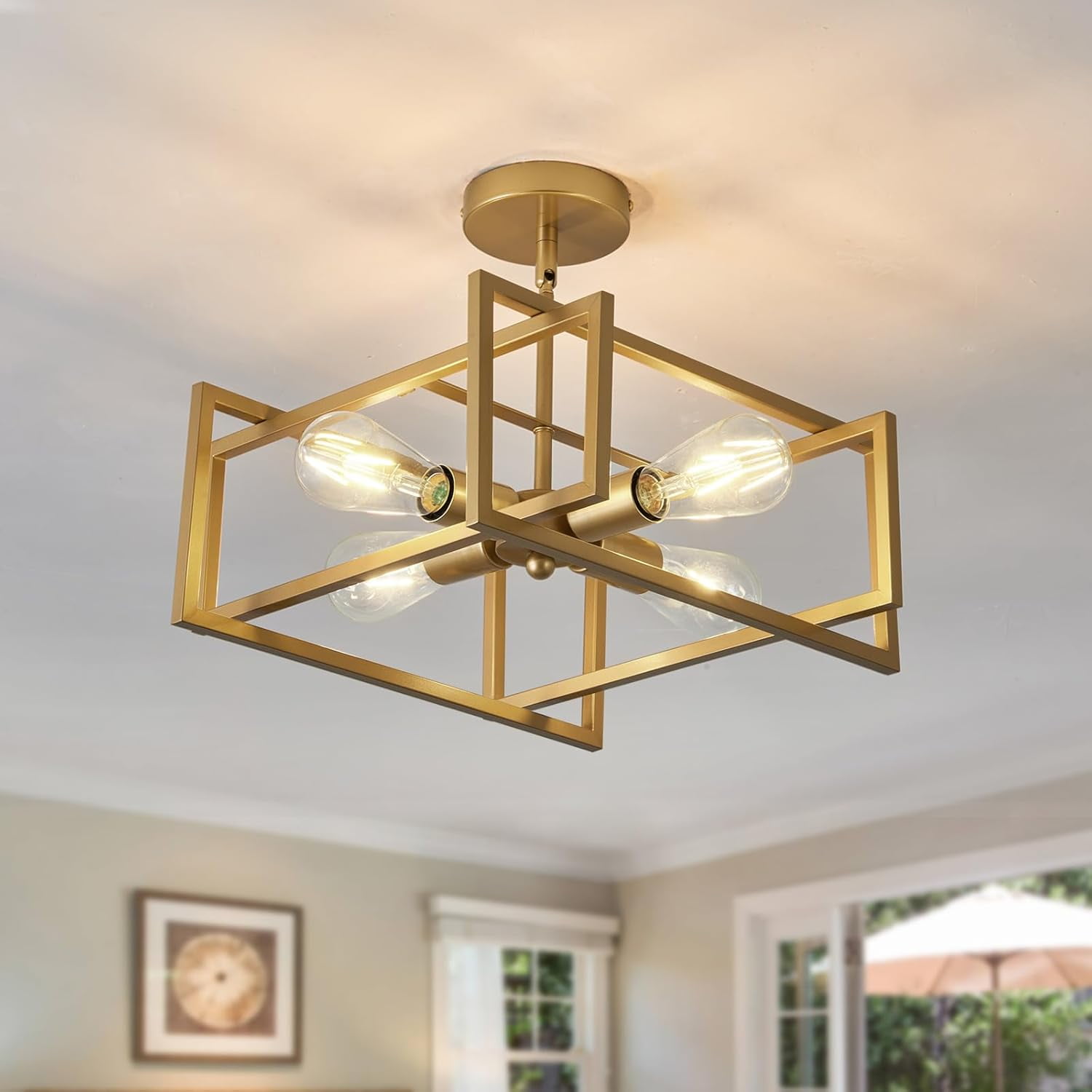 4-Lights Ceiling Light Gold Light Fixture Industrial Flush Mount ...