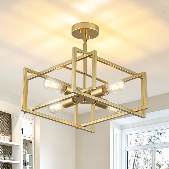 4-Lights Ceiling Light Gold Light Fixture Industrial Flush Mount Ceiling Light Farmhouse Chandelier Lighting for Kitchen Island Dining Room Bedroom Foyer Hallway