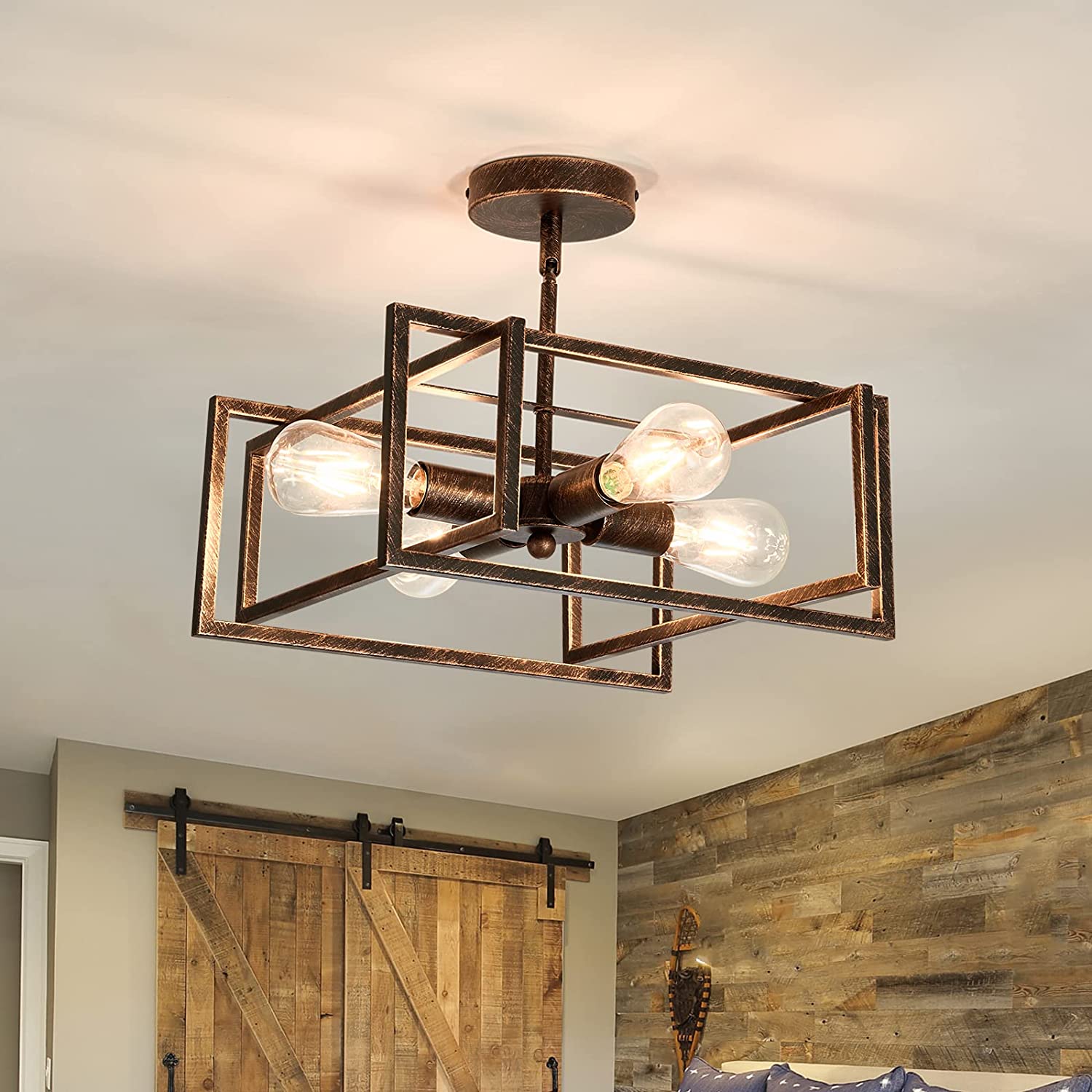 4Lights Close to Ceiling Light Bronze Light Fixture Industrial Flush Mount Ceiling Light