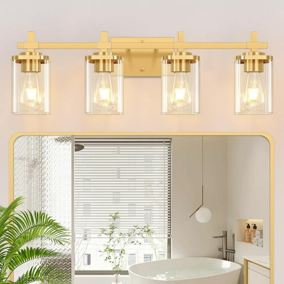 4-Lights Gold Bathroom Vanity Light over Mirror Bathroom Wall Lights with Glass Shades Wall Mounted Lamp for Living Room Bedroom Hallway