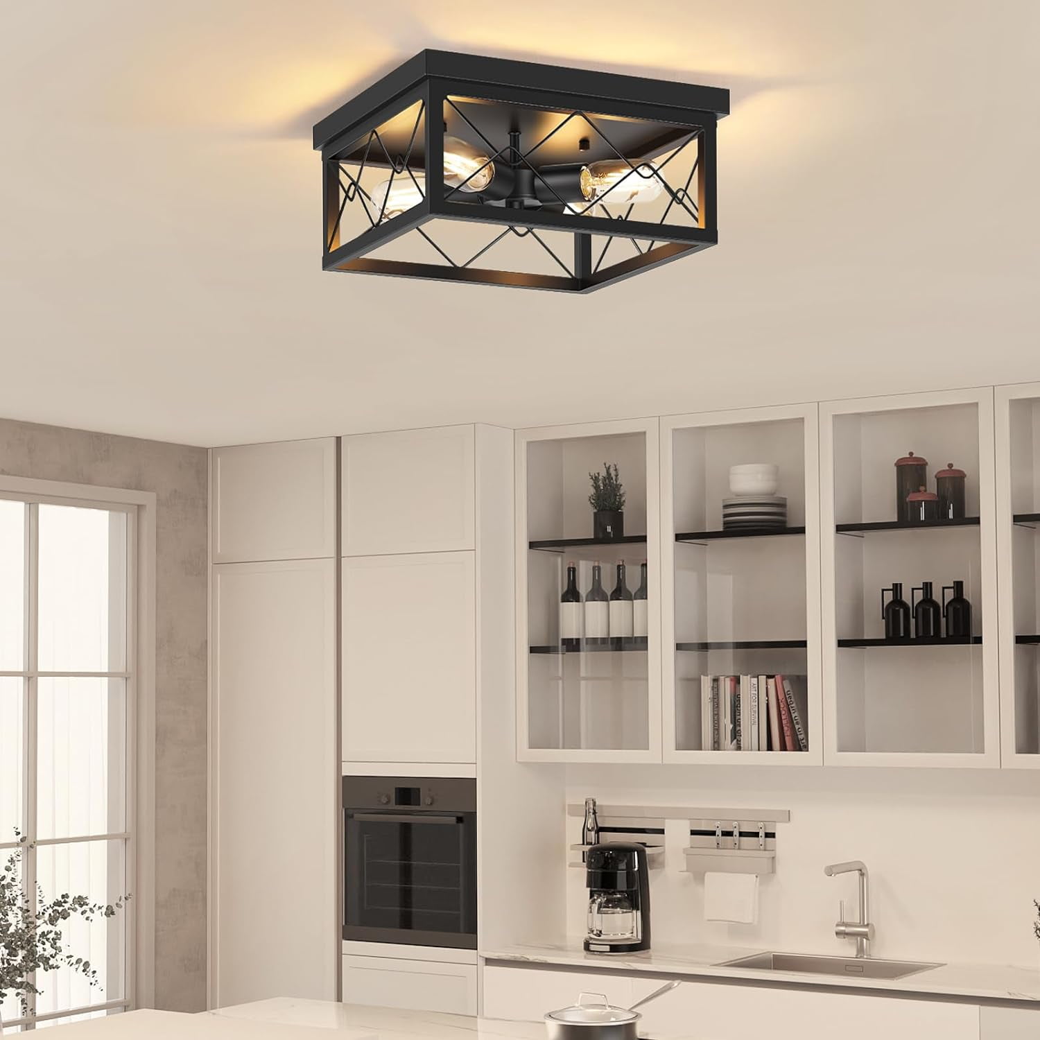4Lights Kitchen Ceiling Light Fixture Black Flush Mount Ceiling