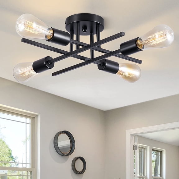 4-Lights Mid Century Ceiling Light Fixture with E26 Base for Living Room Kitchen