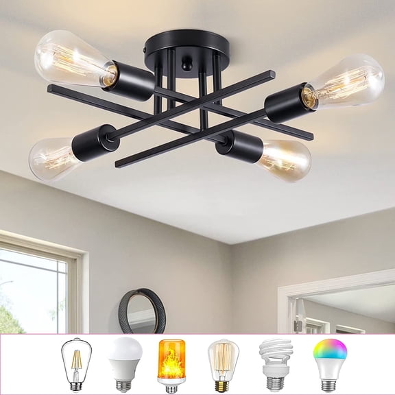 4-Lights Mid Century Ceiling Light Fixture with E26 Base for Living Room Kitchen