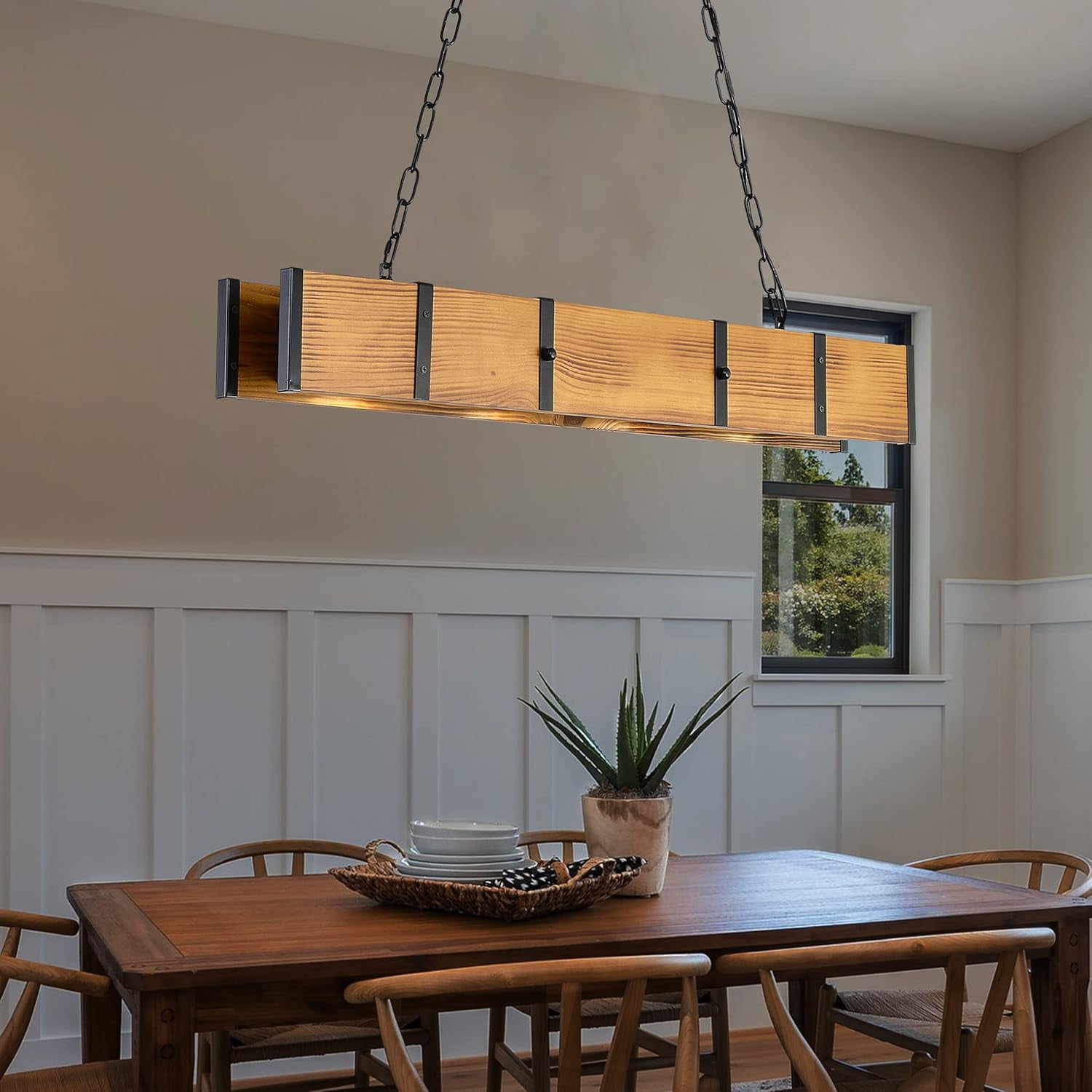 4-Lights Rustic Farmhouse Chandelier - 3 Color Dimming, Pool Table ...