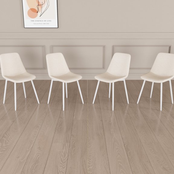 4 Linen Dining Chairs with Polished Metal Legs / Exquisite Craftsmanship for Dining