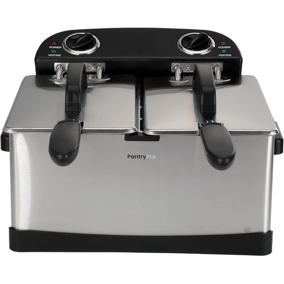 4 Liter / 4.2 Quart Stainless Steel Dual-Tank Electric Deep Fryer, 1800 W, Dual Temperature Control, 2 Baskets, Odor Filter