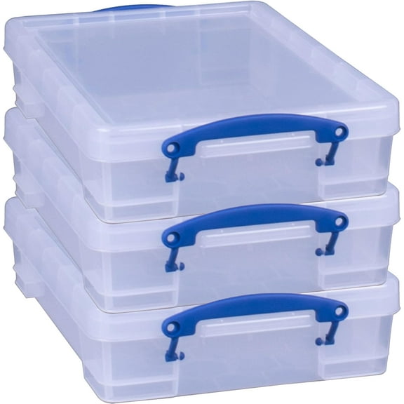 4 Liter Plastic Stackable Storage Container w/Snap Lid & Built-In Clip Lock Handles for Home & Office Organization, Clear (3 Pack)