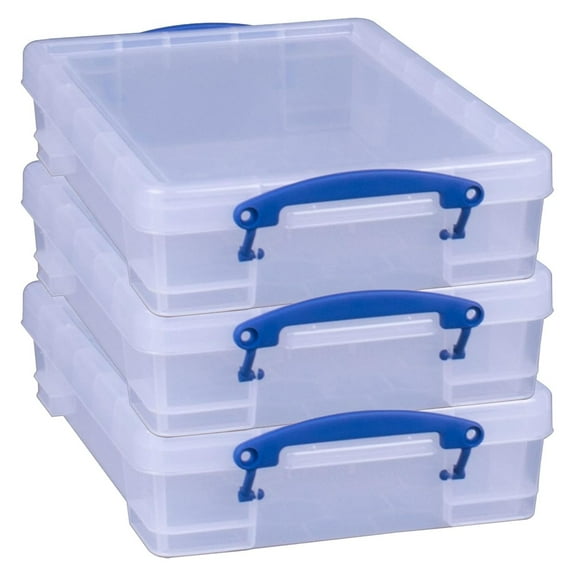 4 Liter Plastic Stackable Storage Container w/Snap Lid & Built-In Clip Lock Handles for Home & Office Organization, Clear (3 Pack)