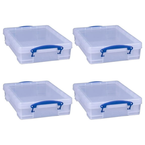 4 Liter Plastic Stackable Storage Container w/Snap Lid & Built-In Clip Lock Handles for Home & Office Organization, Clear (4 Pack)