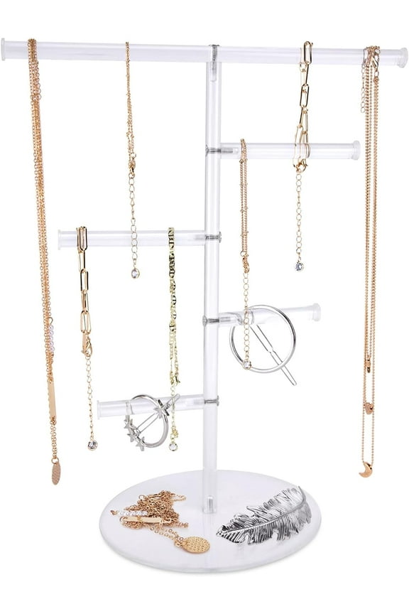 4 Little Acrylic Jewelry Tree Stand Organizer T-Bar Necklace Display Earrings Holder at Home Hanging Pendant Rack with Brackets for Bracelets Necklace Rings