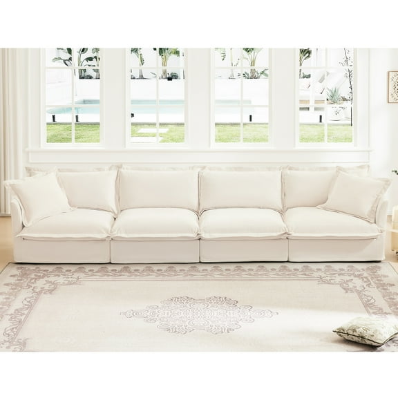 4 Living Room Couch, Cream Chenille, Removable Cover, Versatile Shape With Color, Elegant Appeal