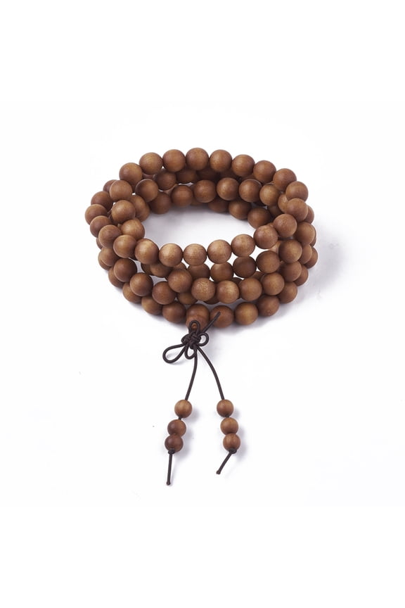 4-Loop Wrap style Jewelry Sandalwood Mala Bead Bracelets Stretch Bracelets Round Sandy Brown 3-1/2 inch(9cm)