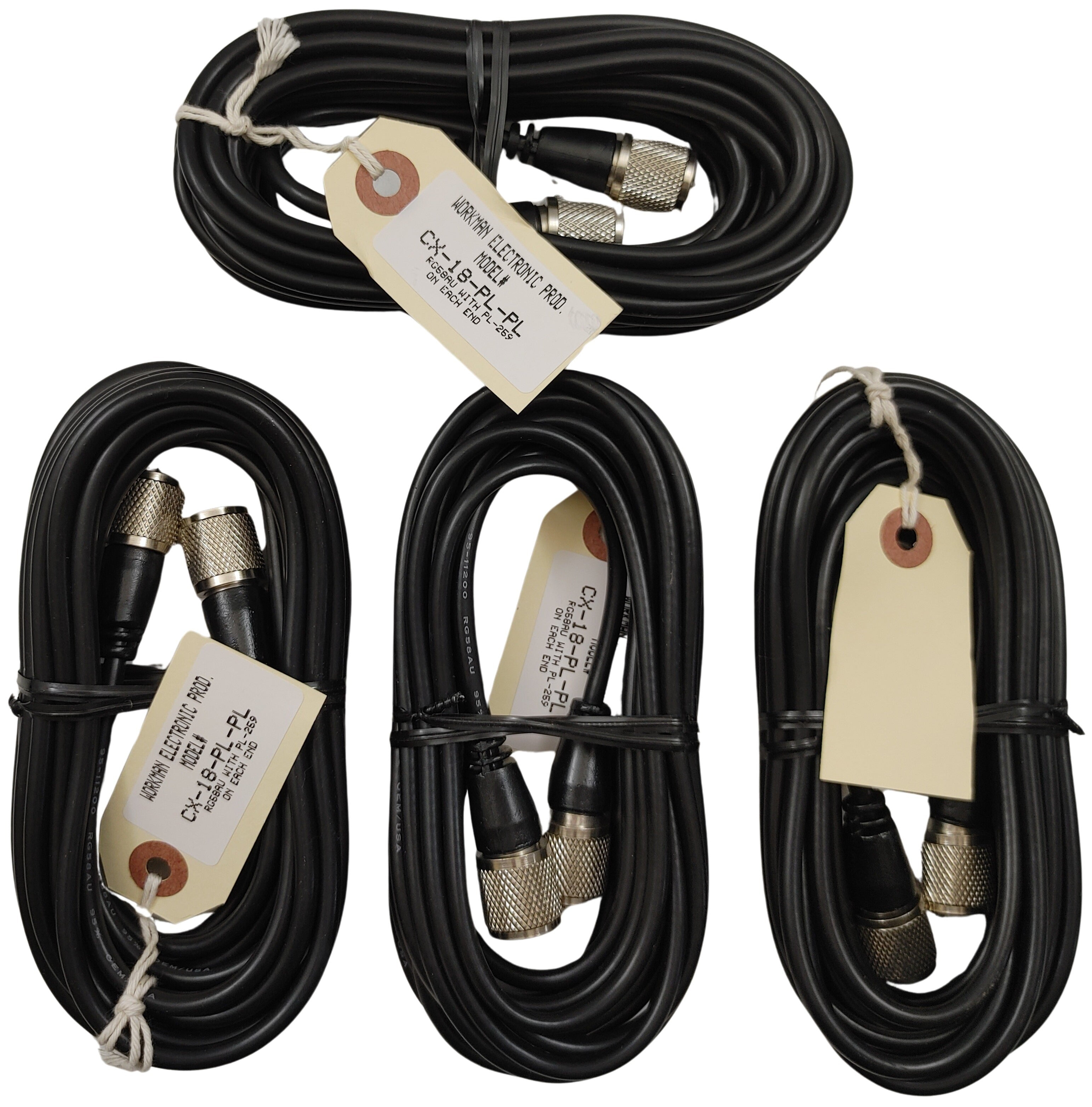 4 Lot Workman CX-18-PL-PL 18ft RG58AU CB HAM Radio Antenna Coax Cable w ...