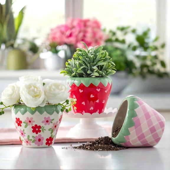 4" Love in Bloom Pastel Ceramic Flower Pots - 3 Pc.
