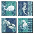 thumbnail image 1 of 4 Lovely Blue and Teal Seahorse, Whale, Octopus and Lobster Set; Four 8x8in Mounted Prints, Ready to Hang!, 1 of 1