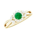 thumbnail image 1 of Rosec Jewels Natural Emerald Flower Engagement Ring for Women - Half Carat - AAA Grade - Emerald and Diamond Ring - with Jewelry Box, 14K Yellow Gold, US 5.00, 1 of 8