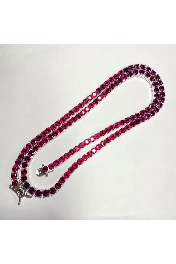 4 MM Lab Created Dark Ruby Round Shape Tennis Necklace 925 Sterling Silver Tennis Necklace For Women Unique Elegant Jewelry For Gift