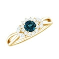 thumbnail image 1 of Rosec Jewels 5 MM London Blue Topaz Flower Engagement Ring with Diamond for Women, 14K Yellow Gold, US 4.50, 1 of 9