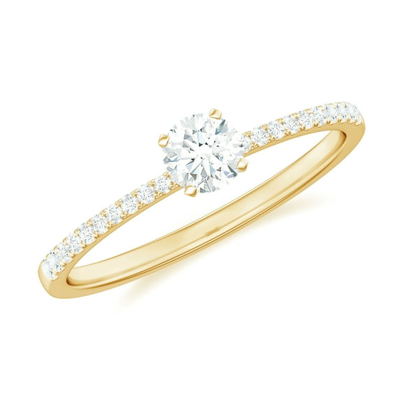 4 MM Natural Diamond Solitaire Engagement Ring for Women in Gold, 10K Yellow Gold, US 6.50