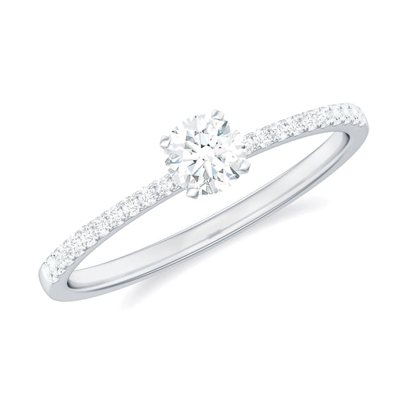 Rosec Jewels 4 MM Natural Diamond Promise Ring for Women, 18K White Gold, US 11.50