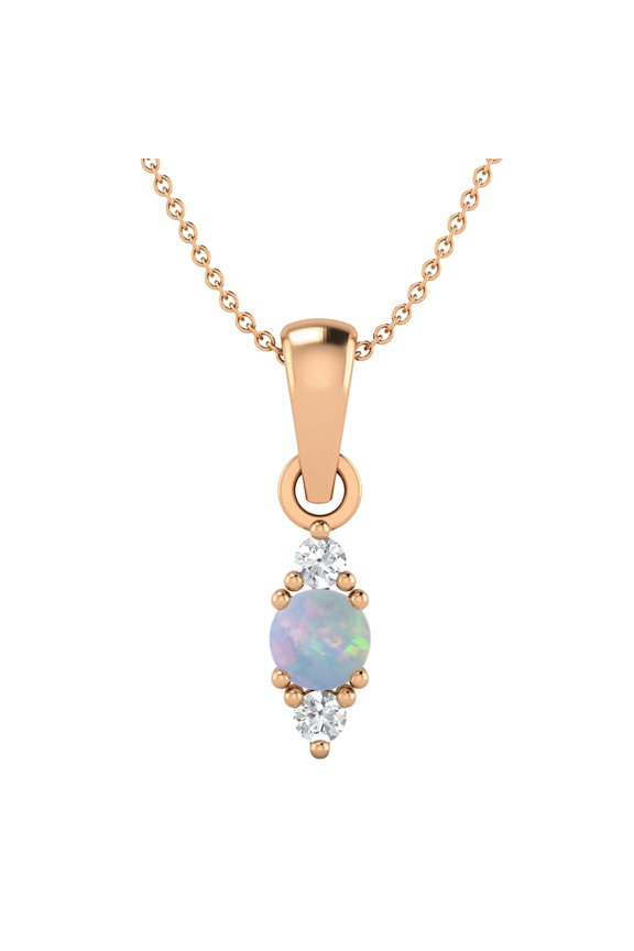 4 MM Round Natural Opal 925 Silver Rose Vermeil Classic Delicate Women Valentines Day Gifts Necklace