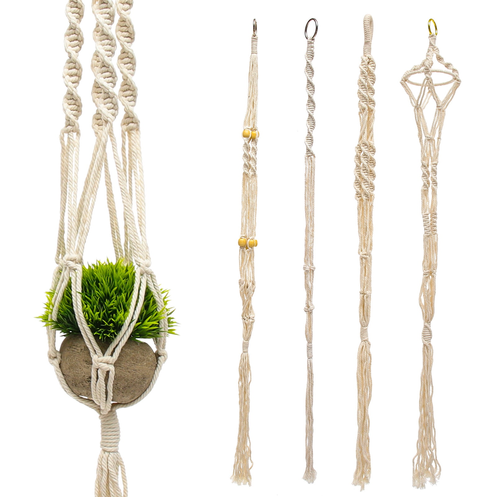 4 Macrame Plant Hangers - Handwoven Cotton Rope Holders for Indoor Plants (  Pot Diameter) - Walmart.com