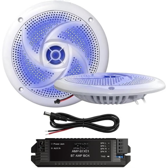 4" Marine Speakers, Low Profile Slim Design with LED Lights, 80W 2-Way Weather Resistant Outdoor Audio, Suitable for Boat, RV, UTV, ATV, Golf Cart (2-Pack, White)