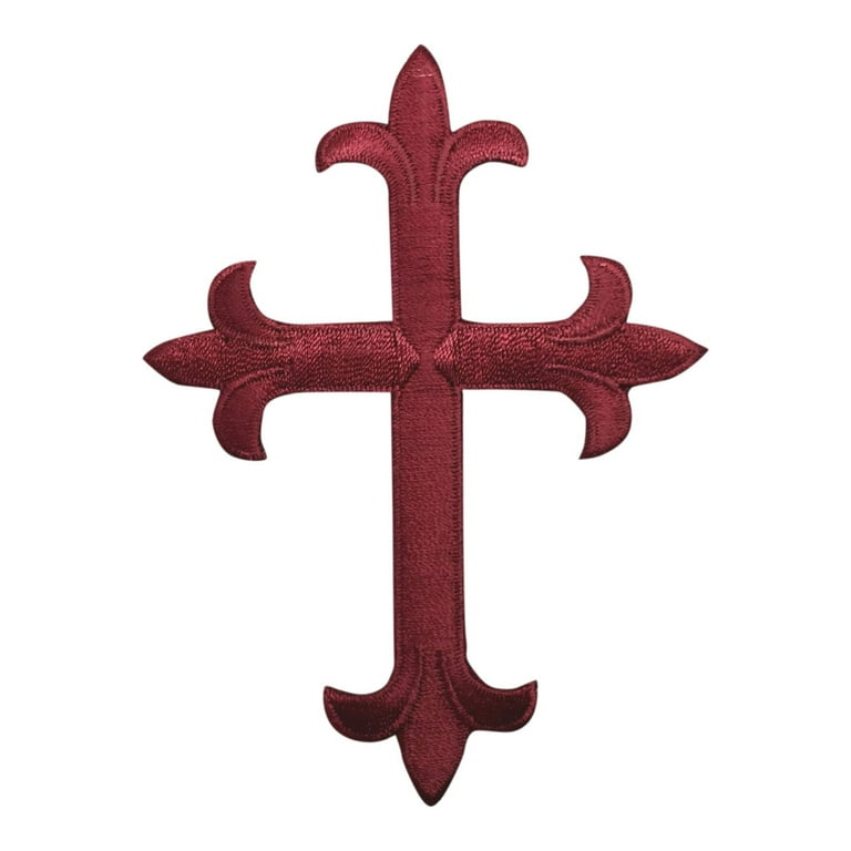 4 Maroon/Burgundy Cross - Fleur De Lis - Religious - Iron On