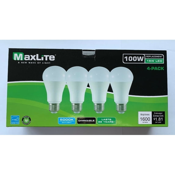 4 Maxlite Dimmable LED Daylight Light Bulb 15-Watt 100 Watt replacement ...