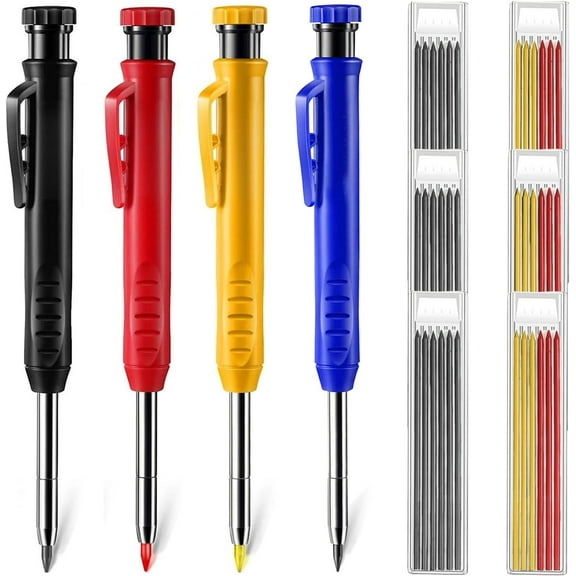 4 Mechanical Carpenter Pencils, 40 2.8mm Refills ReplacementLong Nosed Deep Hole Mechanical Pencils Woodworking Marker with Built in Sharpener for Drafting Architect Construction