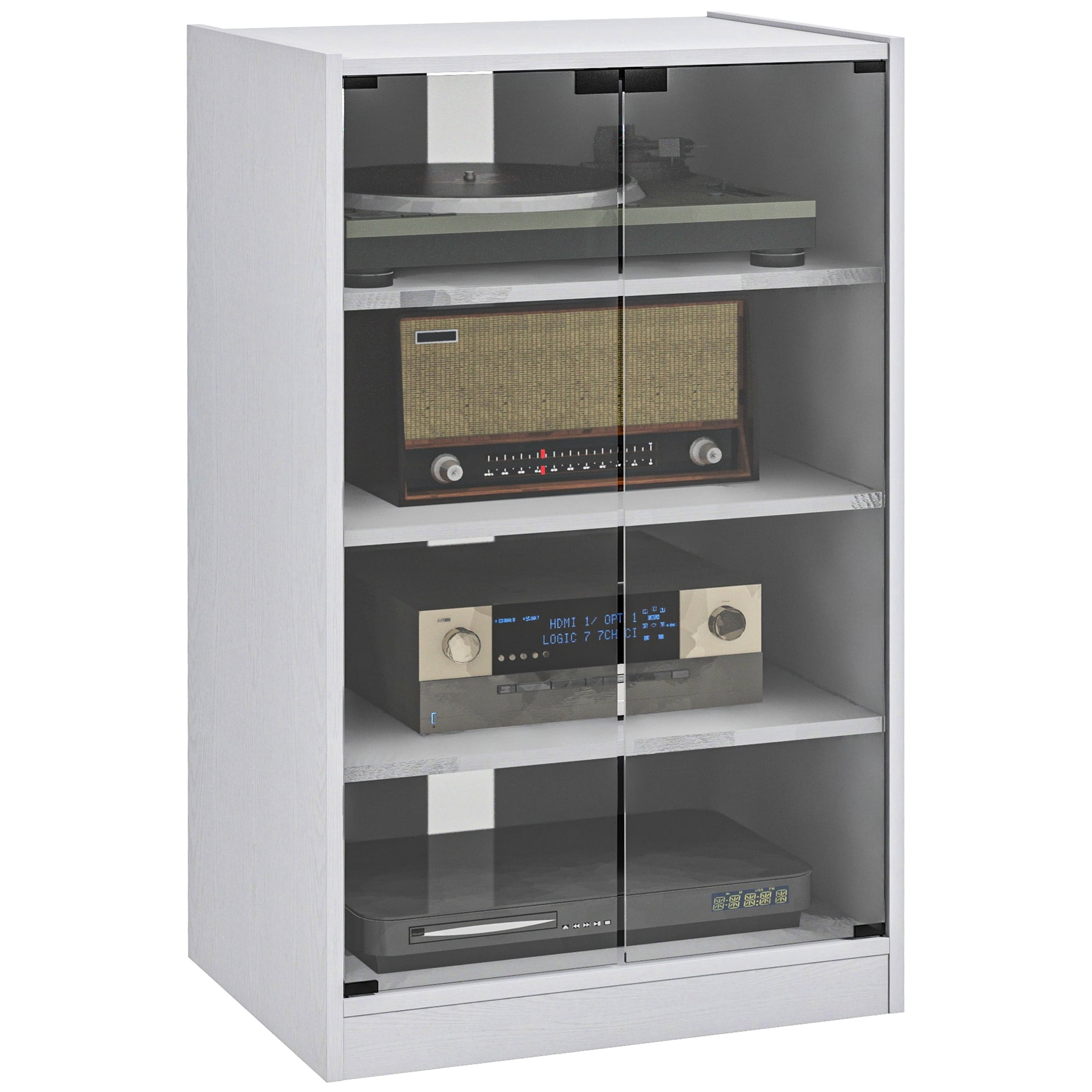 4 Media Cabinet With Adjustable Shelves, Tempered Glass Doors, Cable ...