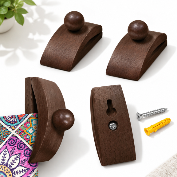 4 Medium Dark Brown Wooden Art Hangers for Tapestry, Quilt, and Wall Display