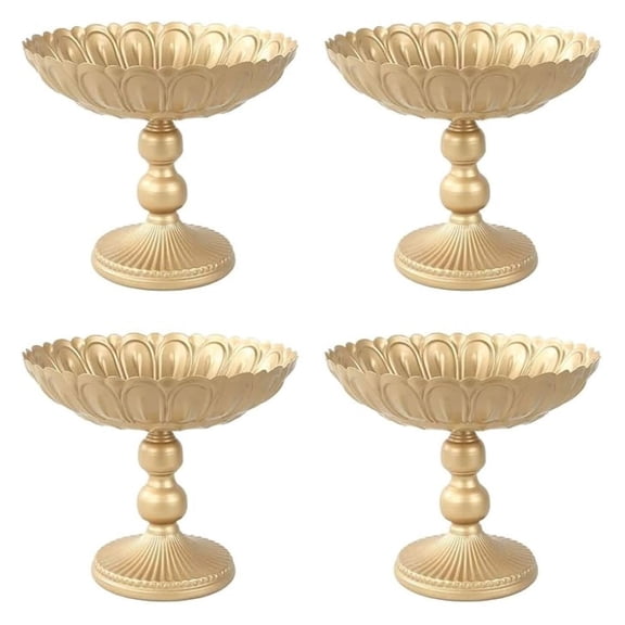 4 Metal Compote Pedestal Bowl Flower Vases in Vintage Floral Pattern Wedding Party Centerpieces Events Home Decorations Supplies