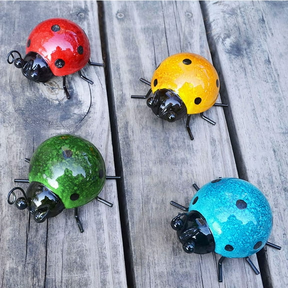 4 Metal Garden Wall Art Decorative Set of 4 Cute 𝐋adybugs Outdoor Wall Sculptures for Garden Outdoor Set Patio 𝐋awn & Garden
