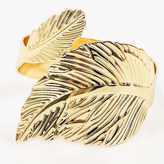 4 Metallic Gold Napkin Rings Ornate Leaf Design Party Event Decorations Supplies